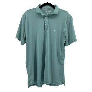 birddogs Men's Medium Teal Striped Polo Performance Stretch Golf Shirt